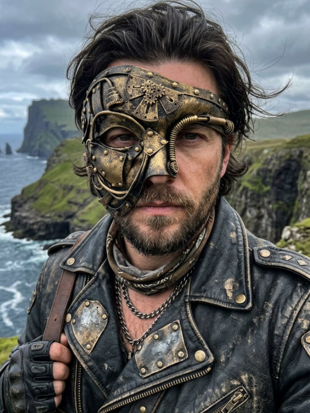 NEW Steampunk Cyborg Half Mask Adult Gold Black Costume Face Cover for Cosplay